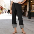 thumbnail image 4 of Iyufng Checkered Panels Pants for Women Elastic Waistband Wide Leg Pants Loose Casual Trousers with Pockets, 4 of 7