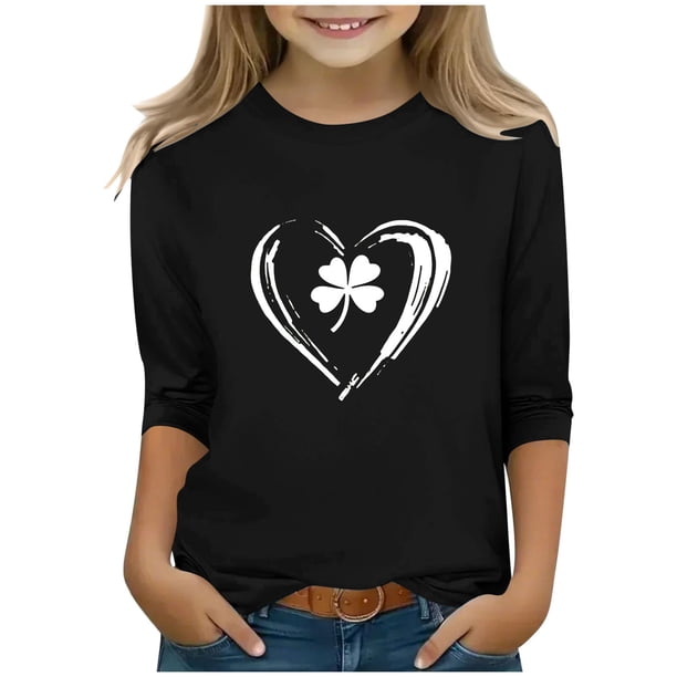 Blusas y camisas de manga larga y cuello redondo para niños con estampado del Día de San Patricio, manga 3/4/cuello redondo tres cuartos, parte inferior y superior para niños, parte superior de poliés