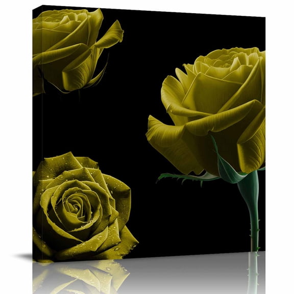 Framed Canvas Wall Art for Living Room Yellow Rose Wall Decor, Vintage Flower Garden Aesthetic Paintings for Bedroom Office Kitchen Bathroom, Ready to Hang Artwork Wall Pictures 8x8 Inch