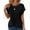 Black-M, variant on Women's Neck Twist Front T Shirts Cap Sleeve Waffle Knit Casual Tops