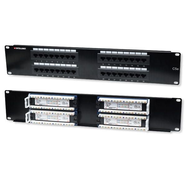 32 Port Cat5e Patch Panel - 2u, Noir