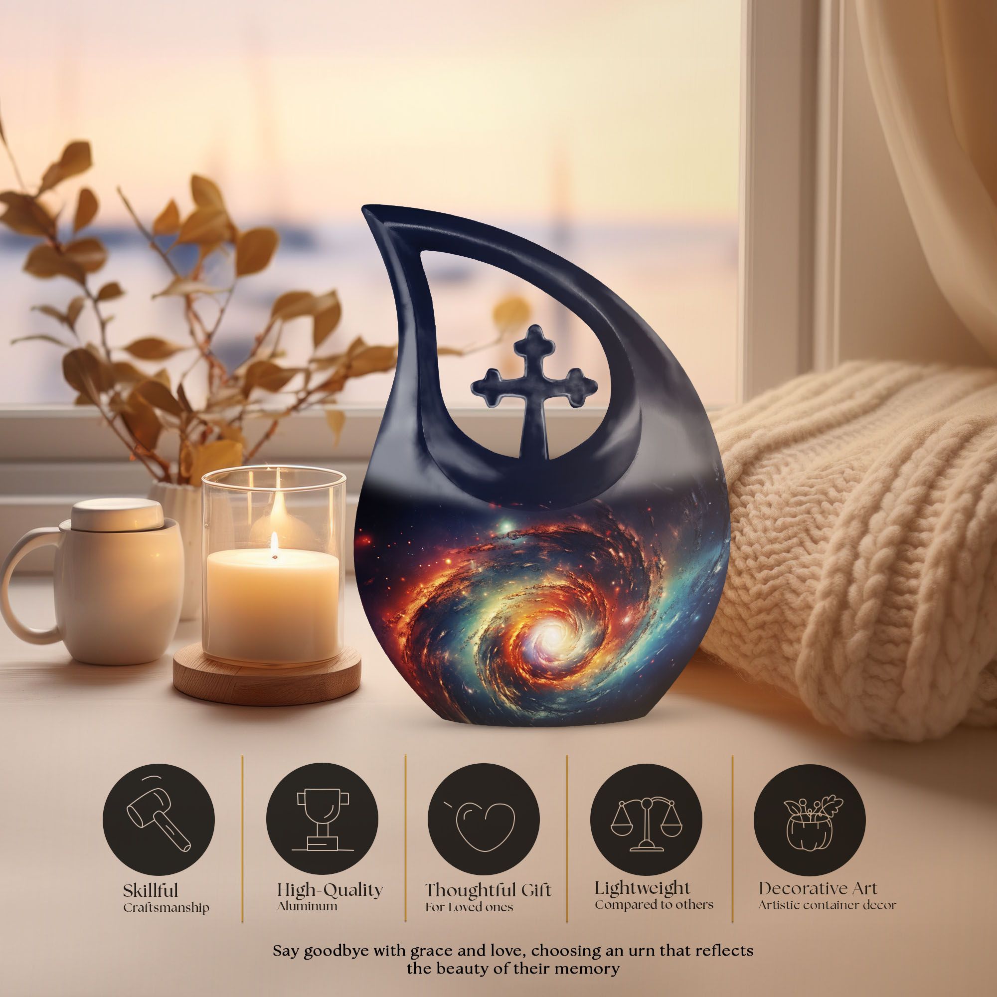 MUKTIVE Androema Galaxy Large Urns for Human Ashes Adult Female - Larger Cremation Urn for Adult Female Ashes - Decorative Memorial - 10 Inch
