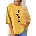 thumbnail image 6 of Inverlee Women's Paw Print Cotton Linen Tshirts Trendy Casual Relax Fit 3/4 Sleeve Tee Tops Summer Versatile Round Neck Blouse, 6 of 6