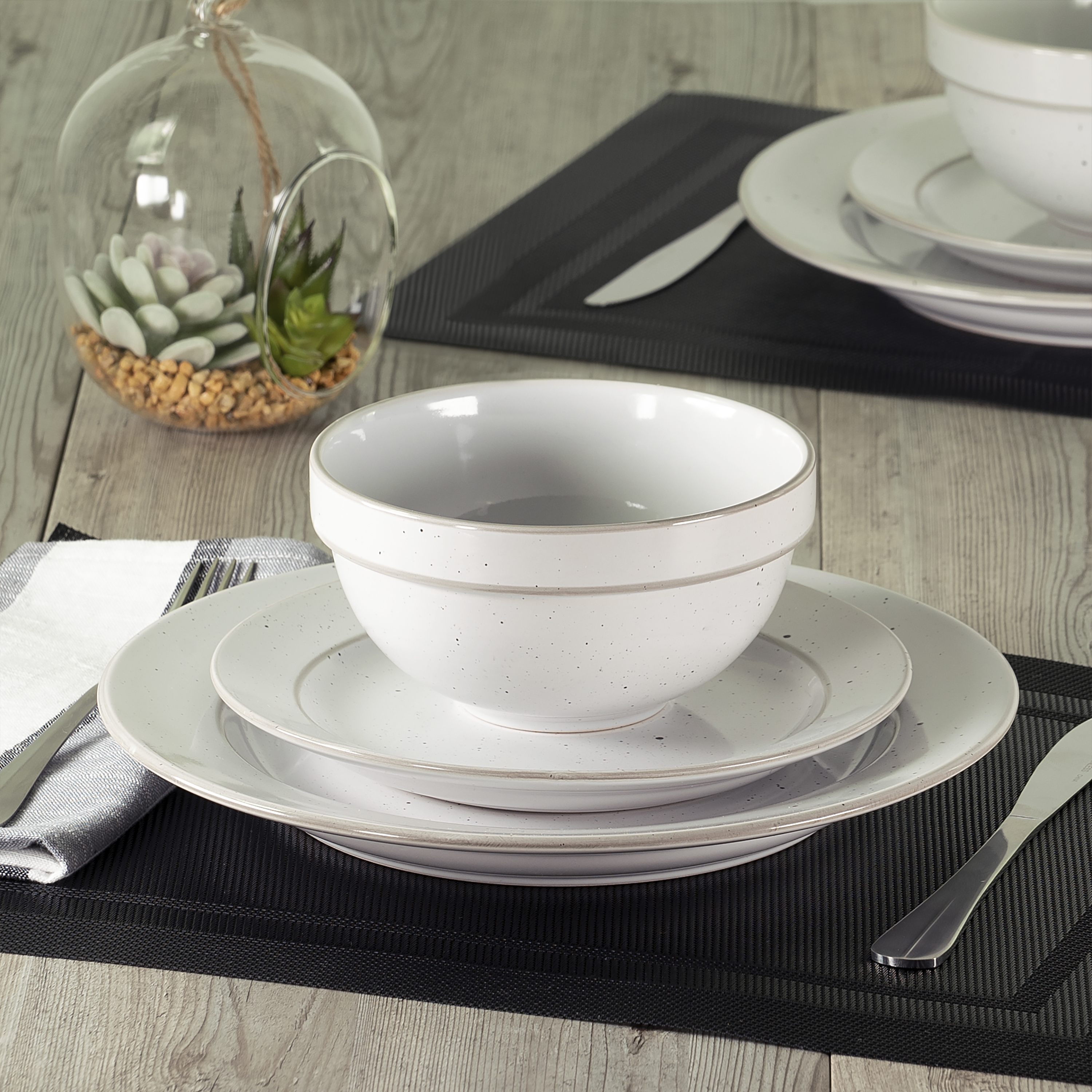 Mainstays Speckled Collection 12-Piece Stoneware Dinnerware Set, White