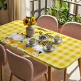 thumbnail image 3 of Yellow Bees Gnomes Table Cloths for 3 Foot Rectangle Tables, Spring Floral Plaid Farmhouse Patio Waterproof Elastic Fitted Tablecloths, Washable Rectangular Table Cover for Camping, 3 of 8