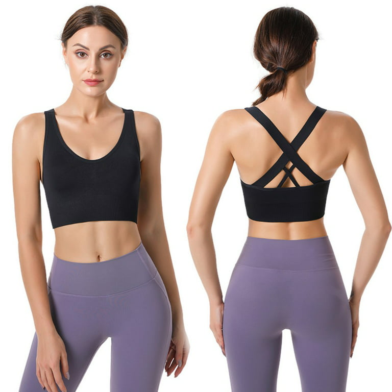 Pretty Comy Sports Bra for Women, Criss-Cross Back Padded Strappy Sports  Bras Medium Support Yoga Bra with Removable Cups
