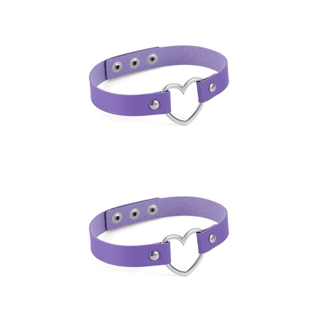 Qarigey Collar colorido Estilo japonés Accesorio de mujer Gargantillas de cuero Fiesta Prop Gargantilla de corazón brillante Púrpura claro Púrpura claro 2piezas Qarigey CBP037995