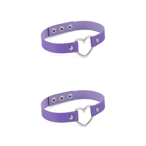 Qarigey Collar colorido Estilo japonés Accesorio de mujer Gargantillas de cuero Fiesta Prop Gargantilla de corazón brillante Púrpura claro Púrpura claro 2piezas Qarigey CBP037995