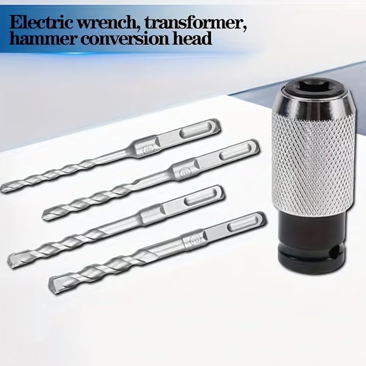 Rotary Hammer Adapter with Impact Drill Bits Set, Electric Wrench to Hammer Conversion Tool, 4-Piece Drill Adapter Kit for Concrete, Brick & Wood Drilling