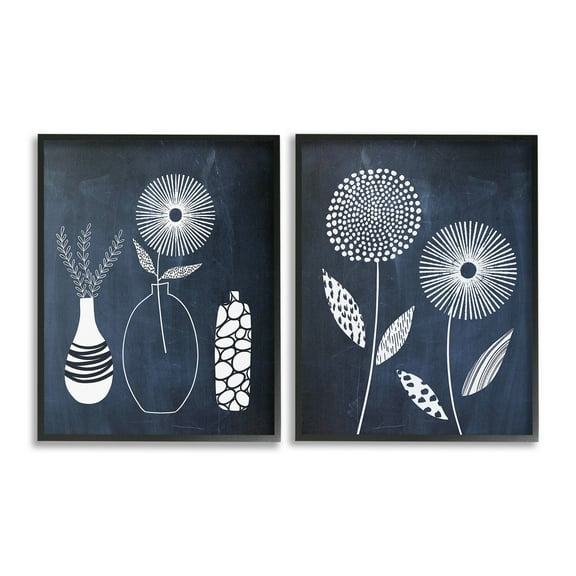 Stupell Industries Structured Flowers on Blue Botanical & Floral Painting Black Framed Art Print Wall Art, 11 x 14, Set of 2