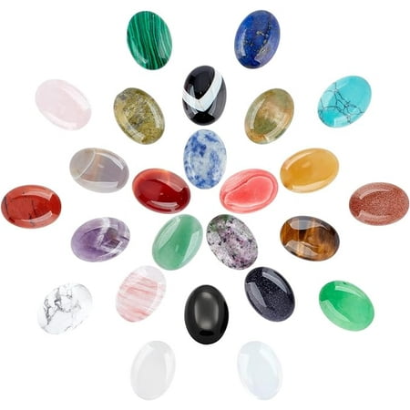 PH PandaHall 25 Pcs Oval Cabochon Flatback Semi-Precious Gemstones Beads Quartz Chakra Crystal Stone 25x18mm for Bracelet Necklace Earring Pendant Jewelry DIY Craft Making