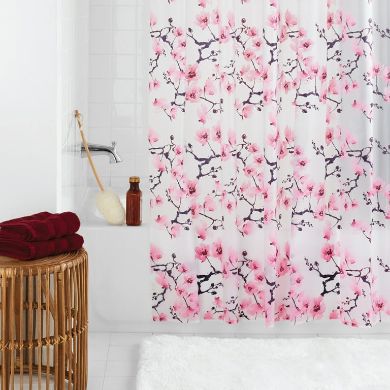 Pink White PEVA Shower Curtain 70