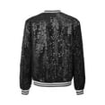 thumbnail image 4 of Linjinx Kids Girls Sequin Bomber Jacket Zipper Lightweight Long Sleeve Sparkle Jackets Outerwear Black 14, 4 of 7