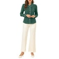 thumbnail image 2 of MODA NOVA Junior's Casual Peter Pan Collar Puff Sleeve Blouse Shirt Dark Green L, 2 of 6
