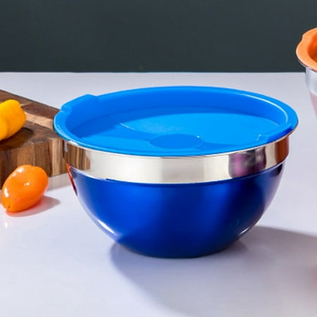 

ZIG Salad Bowl Anti-rust Sturdy Washable Round Bowl with Plastic Cap Salad Fruit Pan for Home