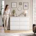 thumbnail image 2 of Hijob 6-Drawer Dresser, Modern White Dresser 47.3" Wide Sturdy Simply Chest of Drawers, Handle-Free Storage Organizer and Deep Drawers for Bedroom Living Room Entryway, White, 2 of 9