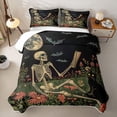 thumbnail image 2 of Homewish Skeleton Bats Cat Quilt King,Vintage Floral Plants King Coverlet Set,Halloween Duvet,3 Pieces, 2 of 7