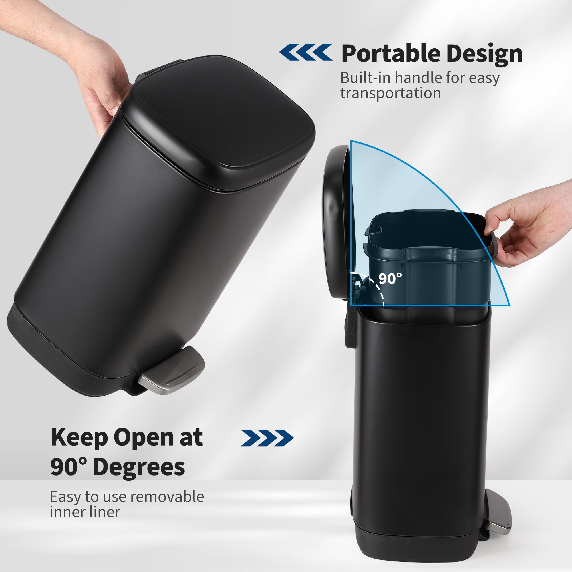 Stainless Steel Trash Can, 3.2 Gallon Lid, Soft Closing Pedal, Fingerprint Resistant, Durable, Suitable for Kitchen Bathroom Trash Can