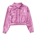 thumbnail image 3 of TiaoBug Kids Shiny Metallic Bomber Jacket Boys Girls Motorcycle Baseball Long Sleeve Zip Up Coats Pink 10, 3 of 7