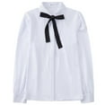 thumbnail image 7 of Women Ivory White Blouses Bow Tie Baby Collar Tops Long Sleeve OL Chiffon Button Down Shirt, 7 of 7