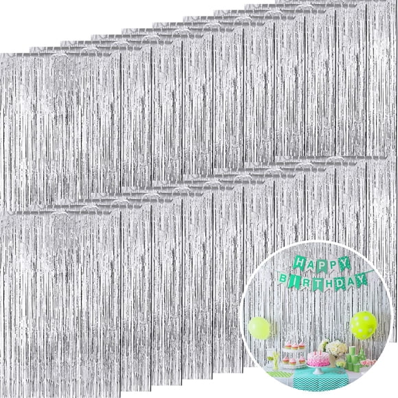 Backdrop Jerify, 20 unidades, flecos de lámina plateada, 100 x 250 cm