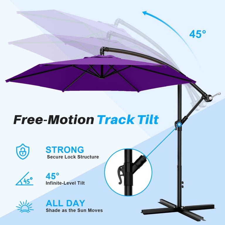Easthome 10ft Offset Patio Umbrella with Tilt, Purple photo 8