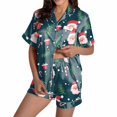 thumbnail image 1 of Christmas Pajamas For Women Snowflake Printed Silk Satin Short Sleeve Button Sleepwear Set 2Pc Pjs Set, 1 of 6