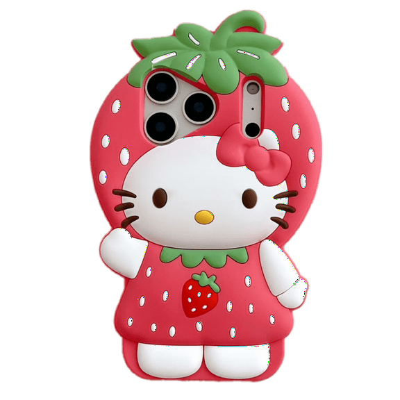 Cute Strawberry Kitty 3D Silicone Cartoon Girly Phone Case Shockproof Protective Cover for iPhone 17 16 Pro Max 17 Air 11 12 13 14 15 Plus
