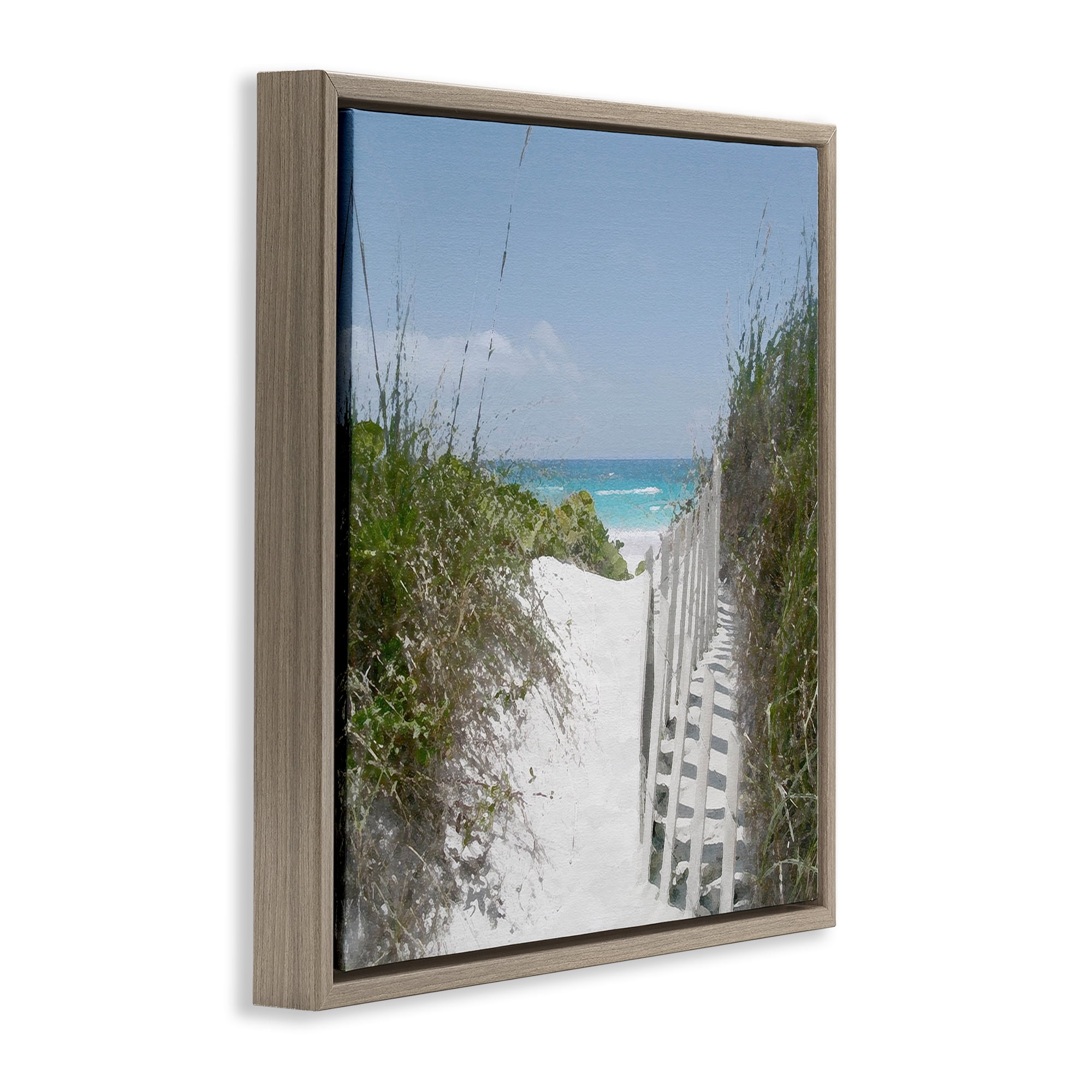 Stupell Industries To The Sea Landscape Coastal Photography Brown Floater Framed Canvas Art Print Wall Art, 18 x 18