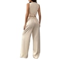 thumbnail image 4 of Women'S 2 Piece Outfits Button Down Sleeveless Sets Crop Blazer Vest and Wide Leg Pants Set Apricot Color S, 4 of 9