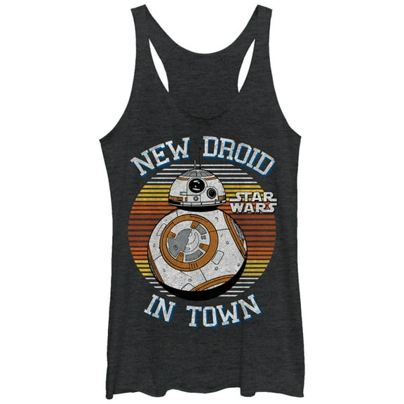Women's Star Wars The Force Awakens BB-8 New Droid in Town  Racerback Tank Top Black Heather X Large