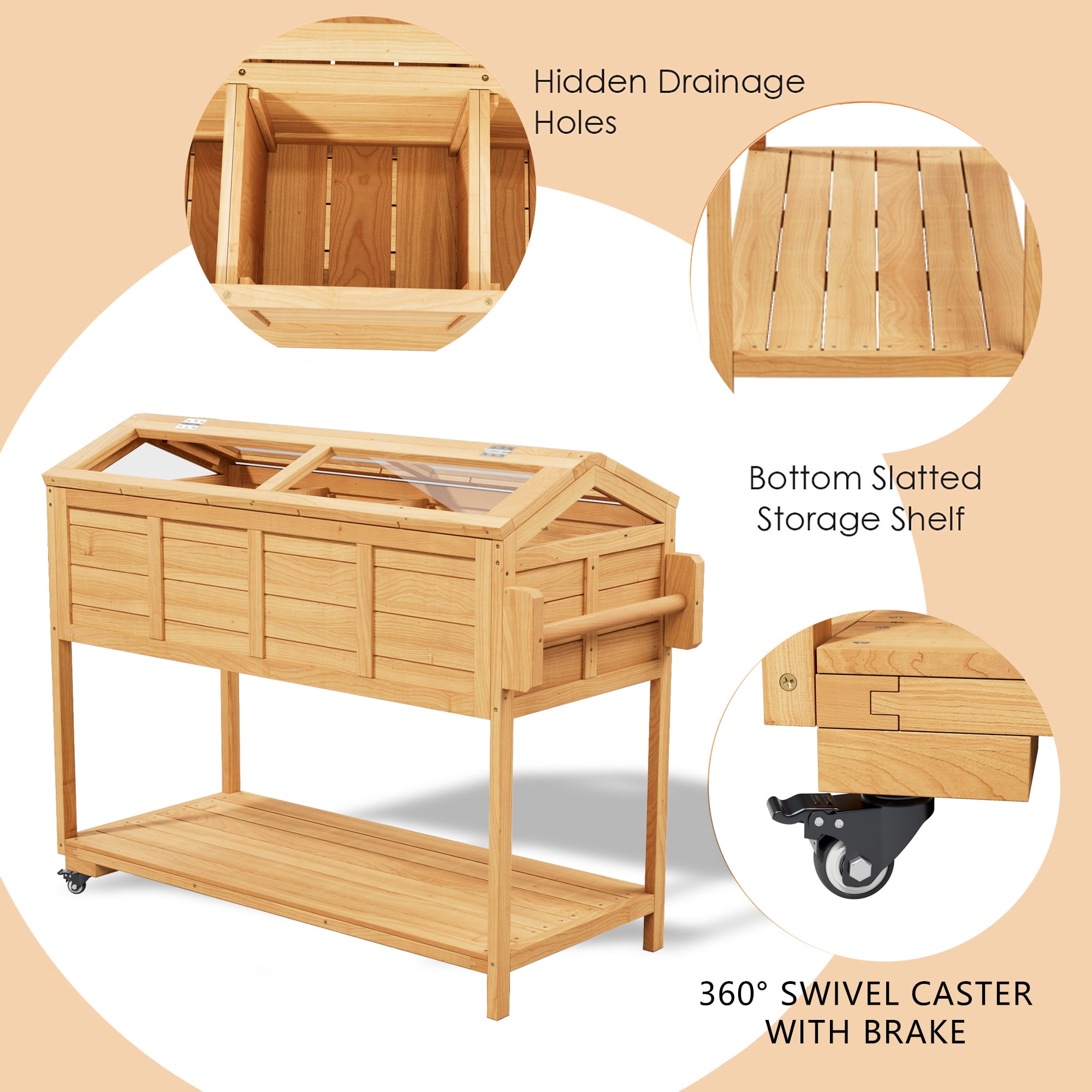 Raised Garden Bed with Wheels, Cover & Storage Shelves - Elevated Planter Box