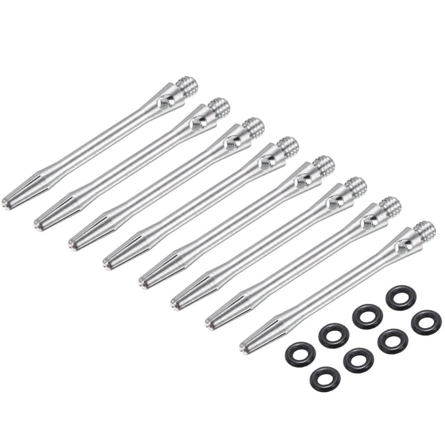 Uxcell 8Pcs Ejes de Dardos de Aluminio con Rosca 2BA, Accesorios de Reemplazo con Anillos de Goma para Punta de Acero, Plateado, 45mm
