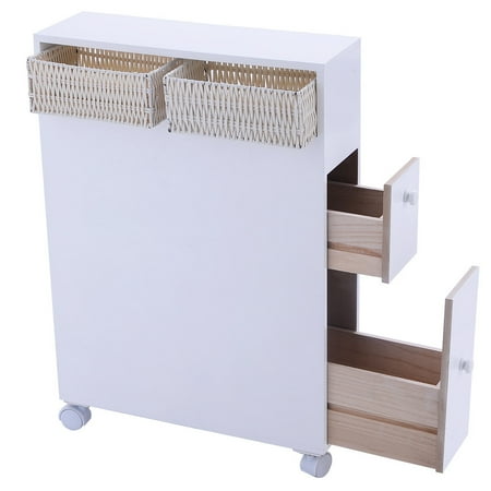 Costway Wood Floor Bathroom Storage Rolling Cabinet Holder ...