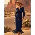thumbnail image 5 of Women's Western Cowgirl Fringe Dress, Sexy Zipper Lapel Long Sleeve Bodycon Dress,Country Concert Outfit,Vintage Bohemian Night Out Party Gown Women, 5 of 9