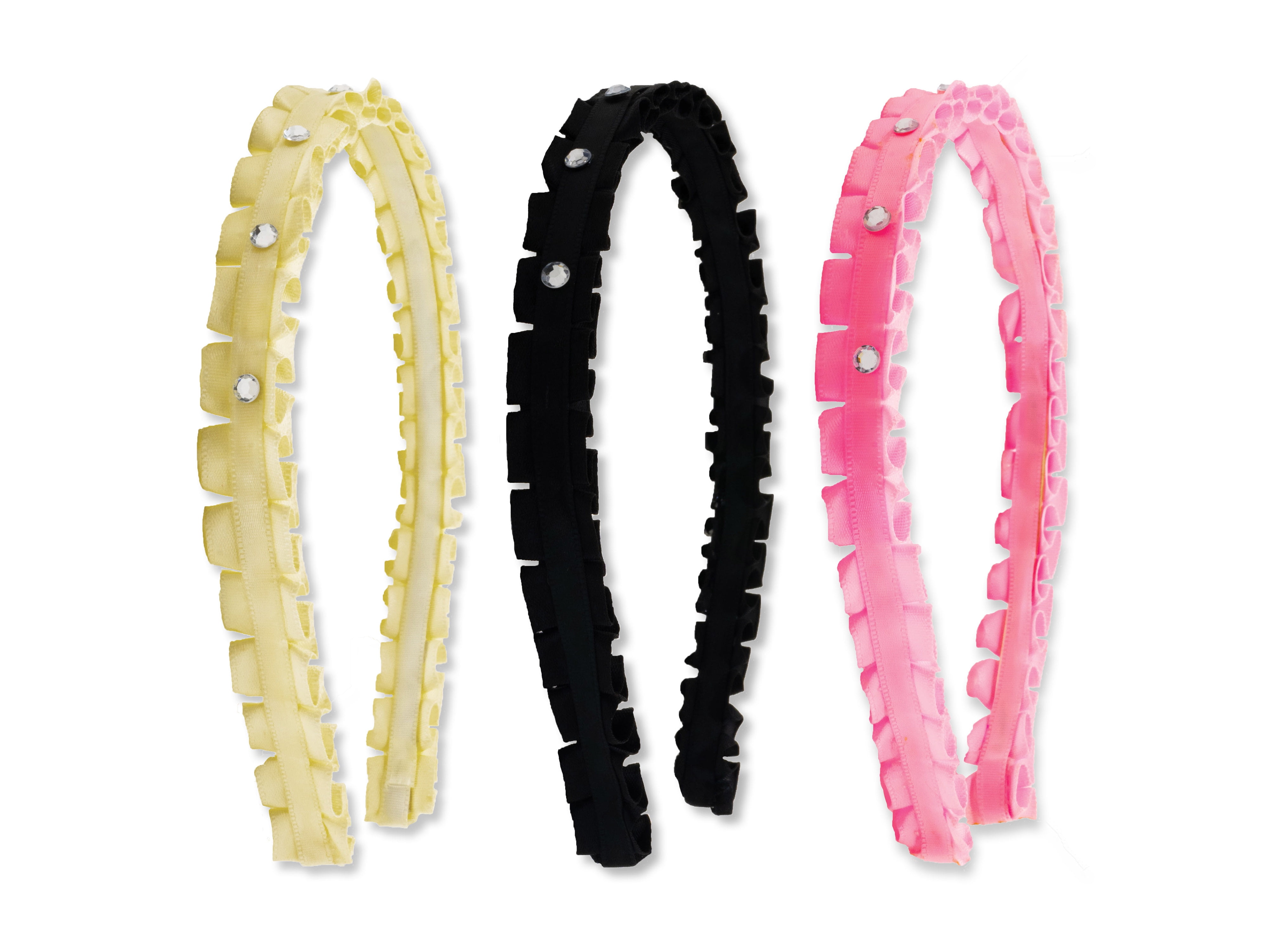 Frog Sac 3 Pcs Satin Pleated Rhinestone Headbands for Little Girls