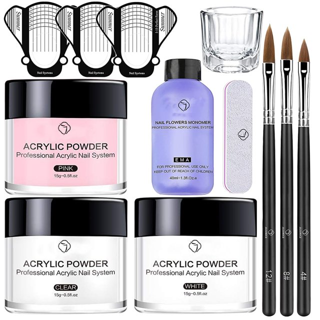 Polvo acrílico para uñas y monómero líquido, decoración artística para manicura, purpurina de cristal, Kit de herramientas de tallado de puntas de uñas 3D