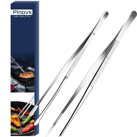 Pinovk 2 Pcs 12-Inch Fine Tweezer Tongs,Extra-Long Stainless Steel Tweezers Tongs