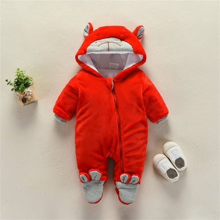 

Baby Girl Boy Cute Cartoon Bear Ear Coat Footed Hooded Zipper Romper Warm Romper Jumpsuit Jacket Outwear Outfits