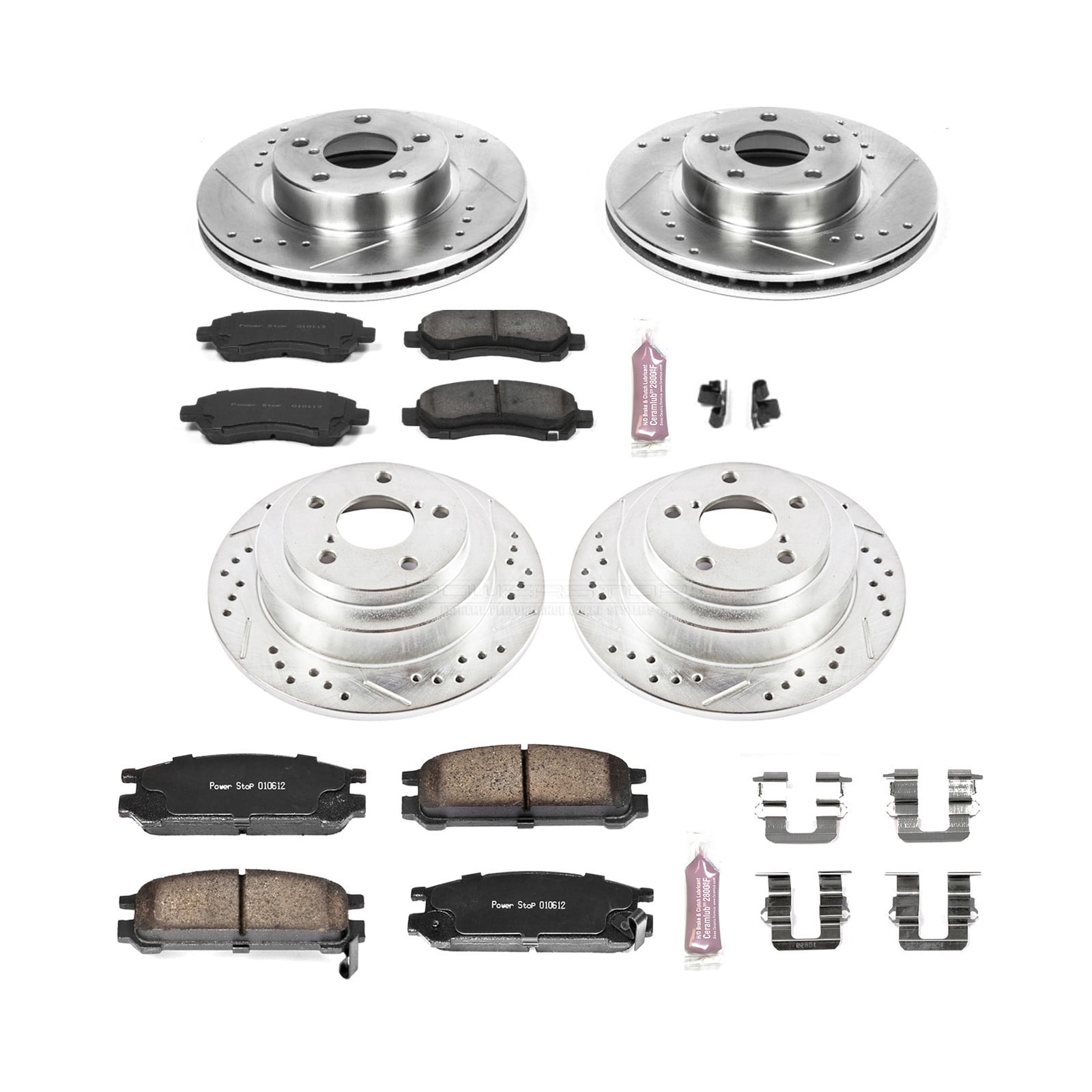 PowerStop Front and Rear Z23 Evolution Sport Carbon-Fiber Ceramic Brake Pad and Drilled & Slotted Rotor Kit Fits: SUBARU Select Models K446