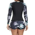 thumbnail image 5 of Brnmxoke Clearance Women Two Piece Rash Guard Long Sleeve Swimsuits Floral Print Swim Shirt Built in Bra Trendy Athletic Surfing Hide Belly Bathing Suit with Boyshort Bottoms, 5 of 5