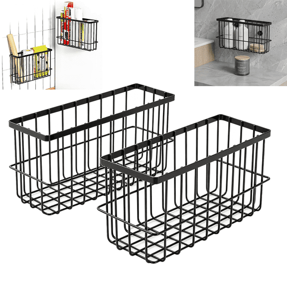 Self Adhesive Cabinet Door Organizer – 2 Pack Wall Mounted Storage Basket for Kitchen