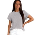 thumbnail image 6 of WULMLEO Women's Casual Cotton T-Shirt Rolled Cuff Short Sleeve Tops Lightweight Summer Top for Beach Trips Errands Light Gray 2XL, 6 of 6