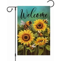 VOCHIC Welcome Summer Garden Flag 12x18 Double Sided, Burlap Small Farmhouse Sunflower Bee Garden Yard House Flags Outside Outdoor Spring Seasonal Porch Lawn Decoration (ONLY FLAG)