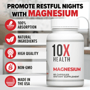 10X Health Magnesium Citrate Capsules, Magnesium Supplement for Sleep & Muscle Function, 60 Capsules