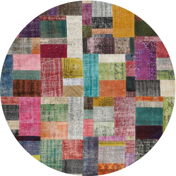 Ahgly Company Indoor Round Contemporary Chestnut Brown Patchwork Area Rugs, 8' Round