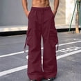 thumbnail image 7 of YLSDY Men's Multi-Pocket Oversized Cargo Pants, Elastic Waist Drawstring, Wide Leg Streetwear Outdoor Trousers Wine M, 7 of 7