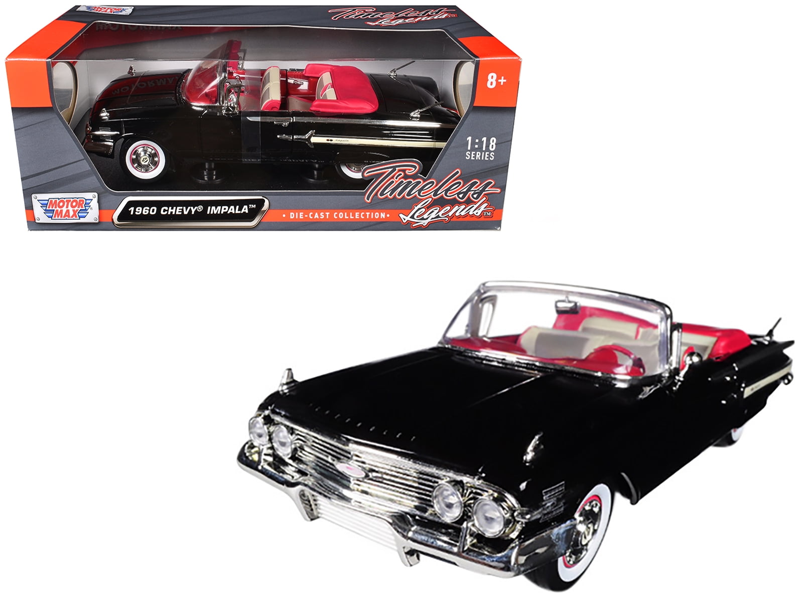 Motormax 1960 Chevrolet Impala Convertible Red 1/18 Scale Diecast