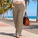 thumbnail image 4 of Pantalones Anchos Sueltos para las Mujeres Pantalones Rectos Sueltos Elásticos de Raya Casual con Bolsillo, 4 of 9