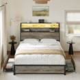 thumbnail image 3 of GUNAITO Full Bed Frame with 2 Drawers Headboard Platform Bed Frame with LED Lights Charging Station Gray, 3 of 9